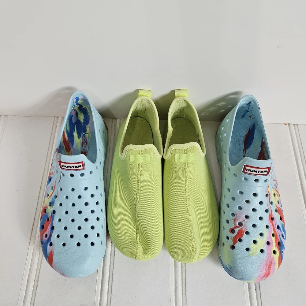 Hunter Kids Water Shoes Size 36 Original Lightweight Marble Blue Yellow Slip On